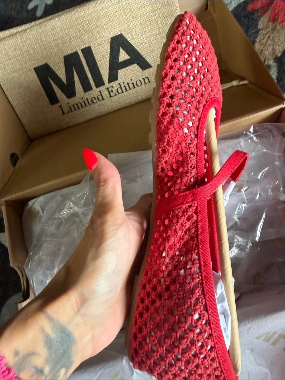 New!!! MIA Red size 9.5 Crochet Slip-On Ballet Flat